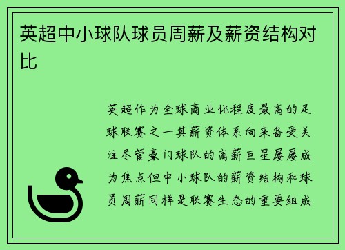 英超中小球队球员周薪及薪资结构对比